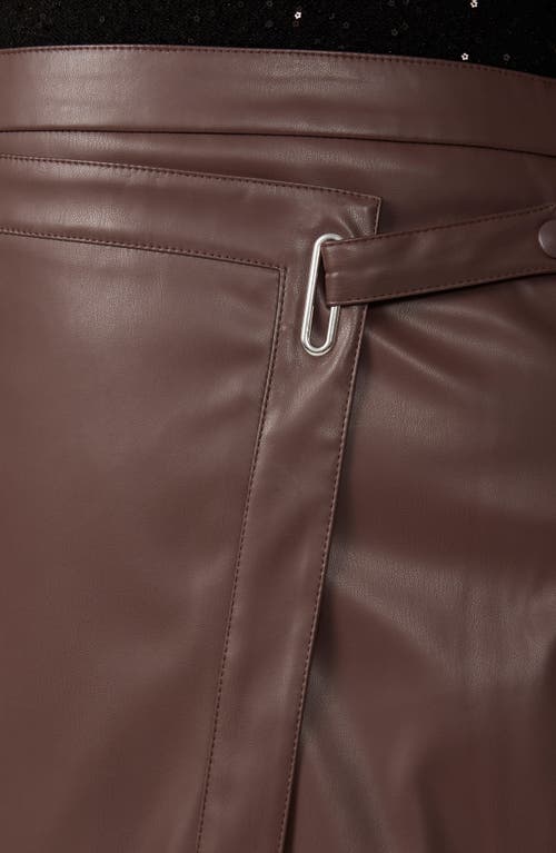 Shop Estelle Michelangelo Faux Leather Wrap Midi Skirt In Chocolate