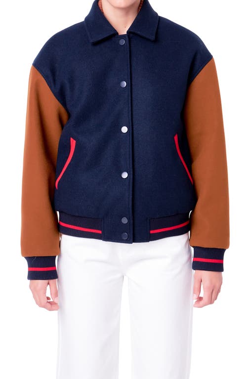 Shop English Factory Colorblock Bomber Jacket In Navy Multi