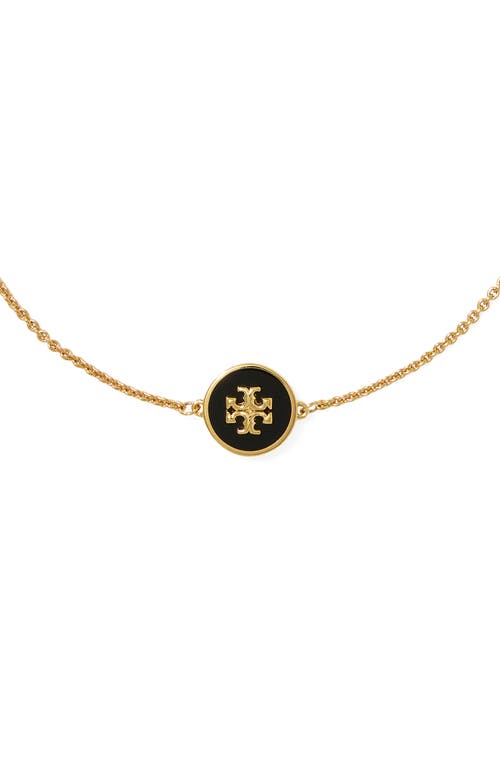 Shop Tory Burch Kira Enamel Pendant Chain Bracelet In Tory Gold/black