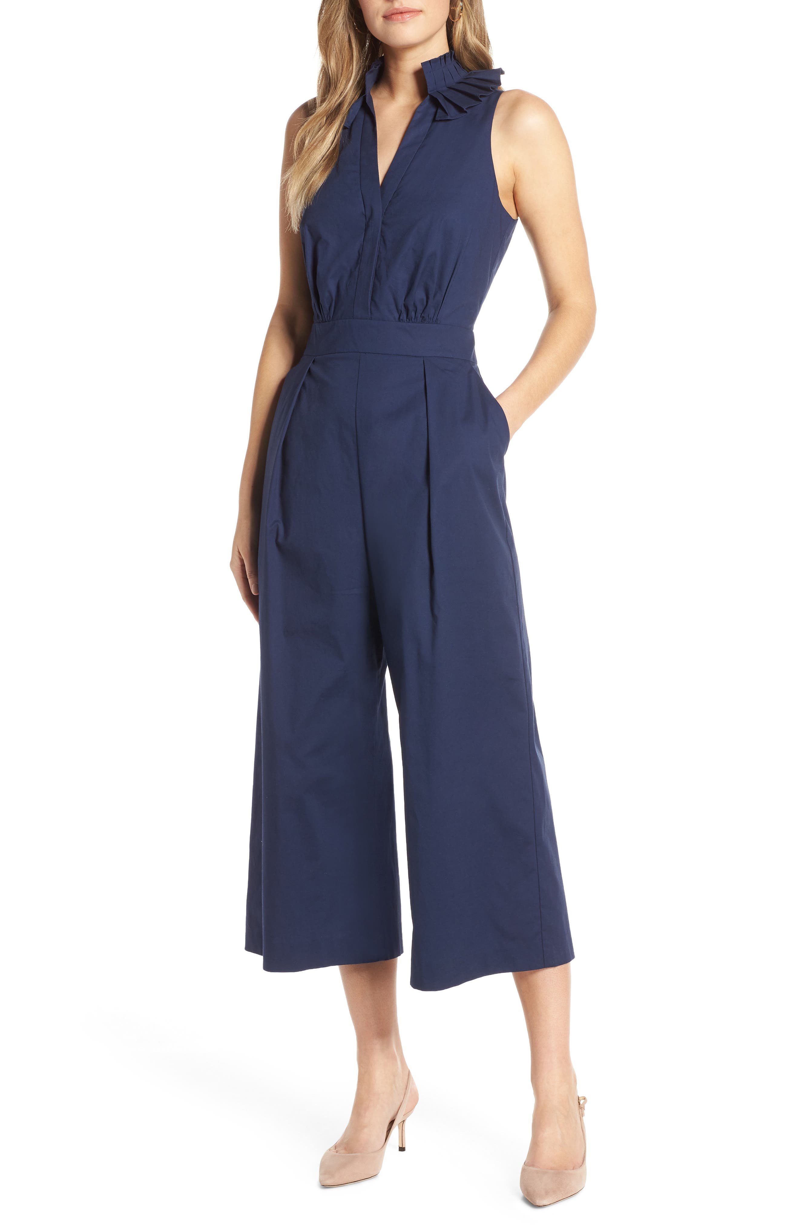 1901 Pleat Collar Sleeveless Jumpsuit (Regular & Petite) Nordstrom