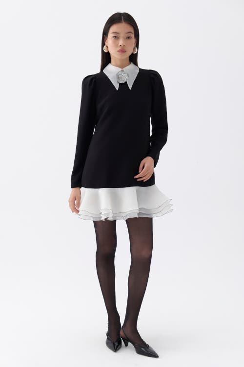 Shop Nocturne Flower Brooch Detail Mini Dress In Black