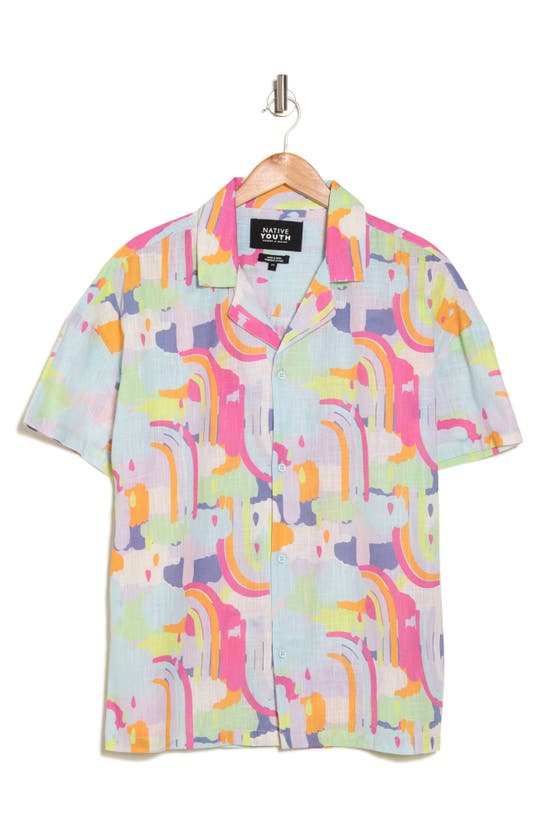 Shop Native Youth Summer Relaxed Fit Short Sleeve Button-up Shirt In Pink