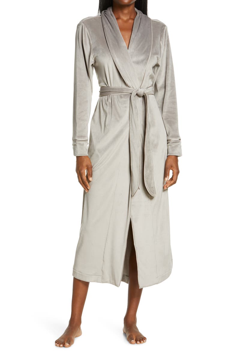 SKIMS Velour Women's Long Robe, Main, color, SMOKE