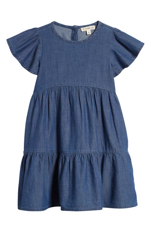 Tucker + Tate Kids' Flutter Sleeve Tiered Denim Dress in Dark Wash