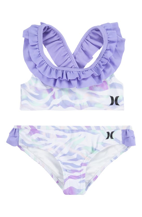 Hurley Kids' Ruffle Two-piece Swimsuit In Purple Pulse
