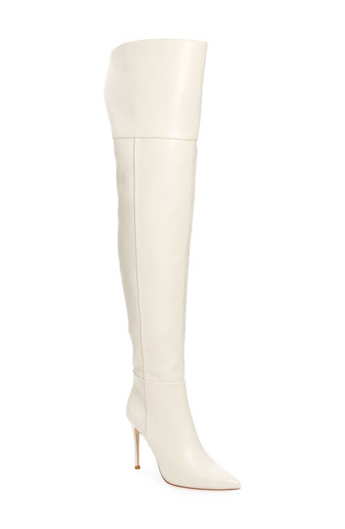 Pillar Pointed Toe Over the Knee Boot in Ivory