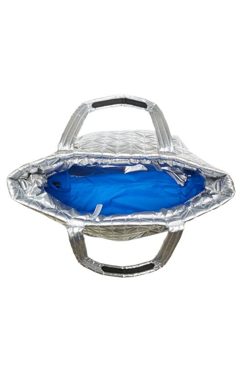 Veecollective Medium Vee Quilted Recycled Nylon Tote In Chrome Metallic