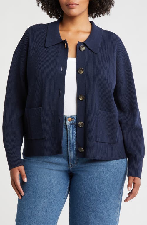 Caslonr Caslon(r) Collar Organic Cotton Blend Cardigan In Navy Blazer