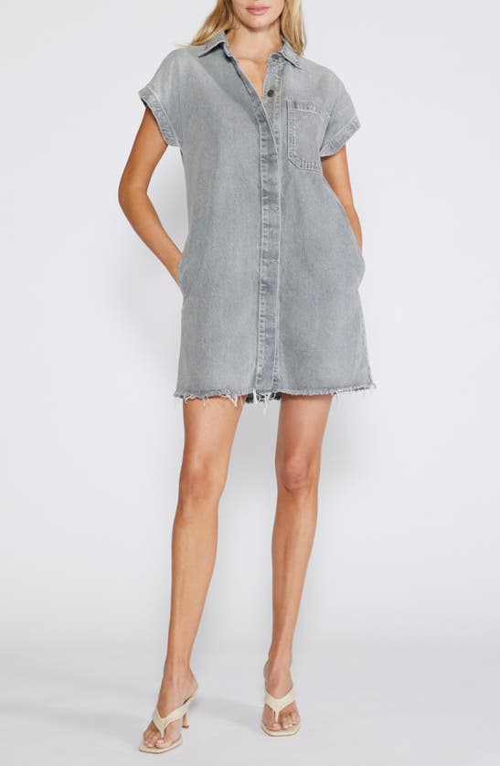 Shop Etica Pricilla Fray Hem Mini Shirtdress In Moonstone