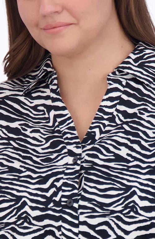 Foxcroft Mary Zebra Print Cotton Button-up Shirt In Black/white