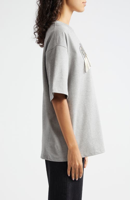 Shop Ganni Oversize Fringe Accent Organic Cotton Graphic T-shirt In Paloma Melange