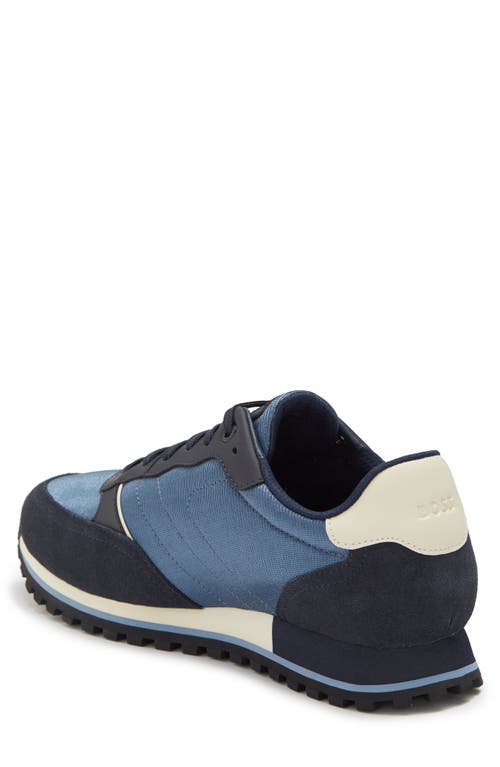 Hugo Boss Running-style Trainers In Mixed Materials With Raised Logo In Blue