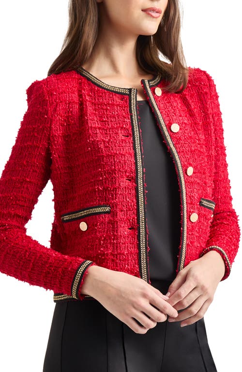 Misook Double Chain Trim Eyelash Jacket In Rouge