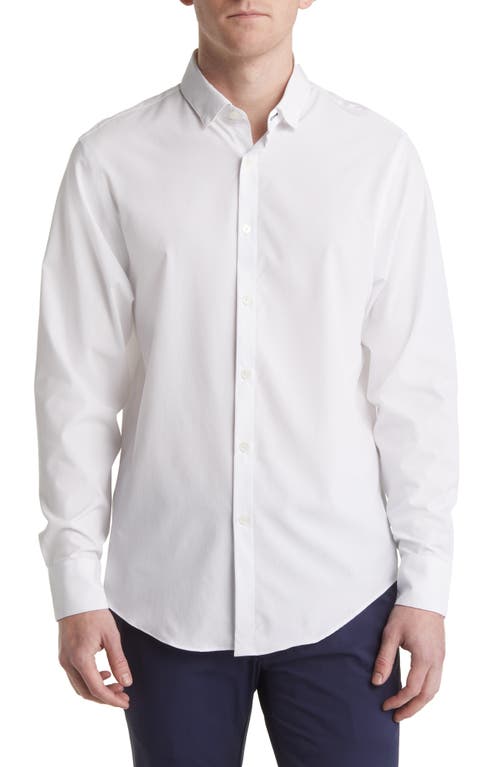 Leeward Solid No-Tuck Stretch Performance Button-Up Shirt in White Solid