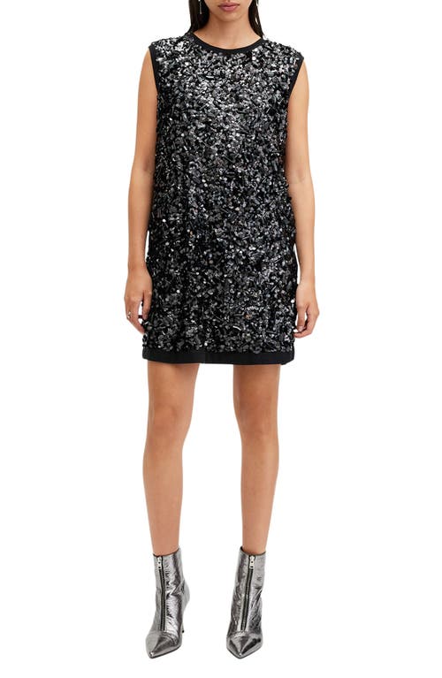 AllSaints Ilia Sequin Embellished Shift Dress in Black 