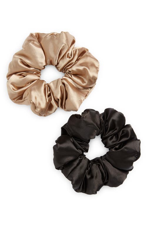 Kitsch Assorted 2-Pack Satin Scrunchies in Black/Gold