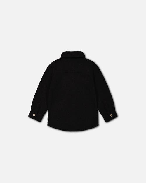 Shop Deux Par Deux Boy's Soft Fleece Overshirt With Pocket Black In Anthracite