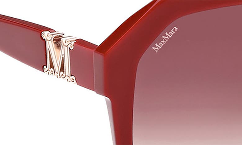 Shop Max Mara 57mm Geometric Sunglasses In Shiny Red / Gradient Brown