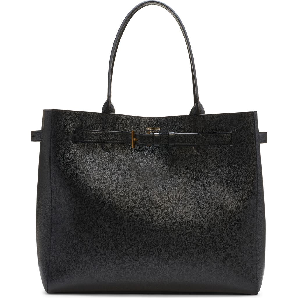Shop Tom Ford Large Audrey Grained Leather Tote In 1n001 Black