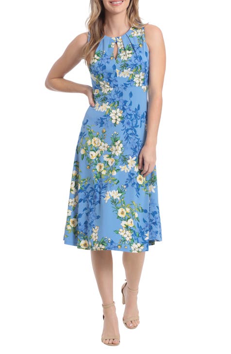 New Lucky Brand Blue White Floral Print Linen Flutter Sleeve Shift Dress  Large