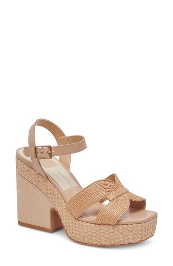 Dolce Vita Women's Cale Ankle Strap Espadrille Platform Sandals In Light Natural Raffia