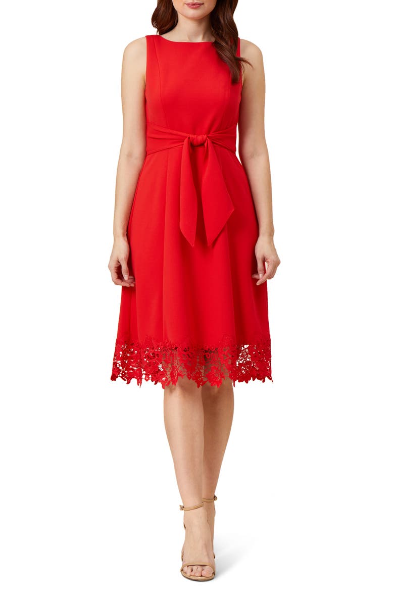 Adrianna Papell Lace Hem Crepe Fit & Flare Dress, Main, color, 
