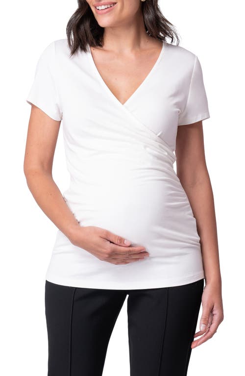 Seraphine Faux Wrap Maternity T-shirt In Open White