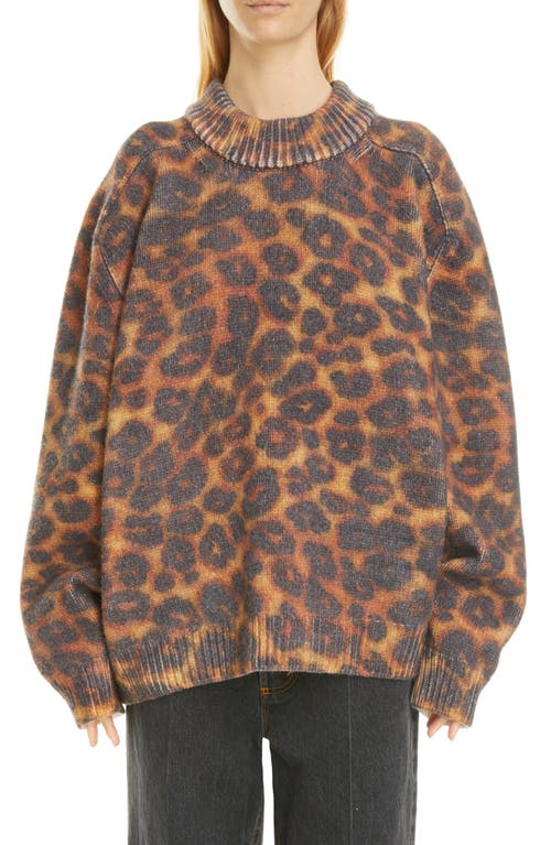 Meryll Rogge Oversize Leapord Print Merino Wool Blend Sweater in Cognac Multi