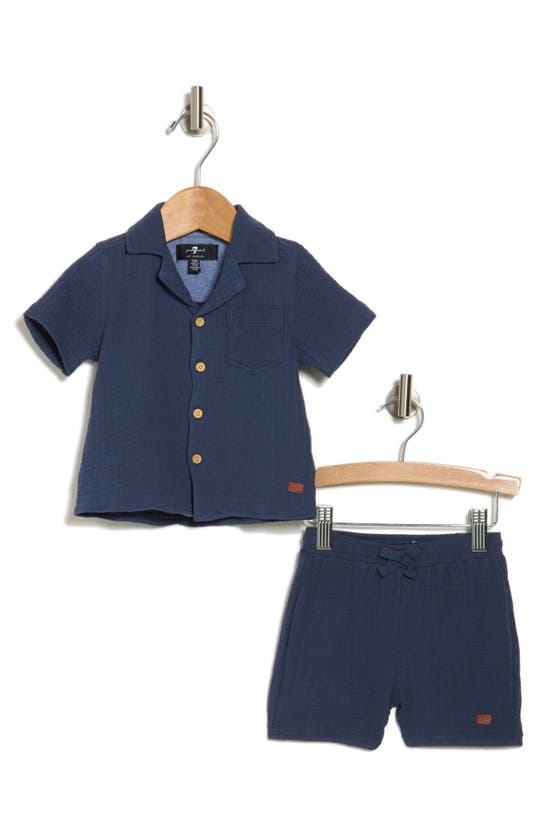 Shop 7 For All Mankind Gauze Camp Shirt & Shorts Set In Navy
