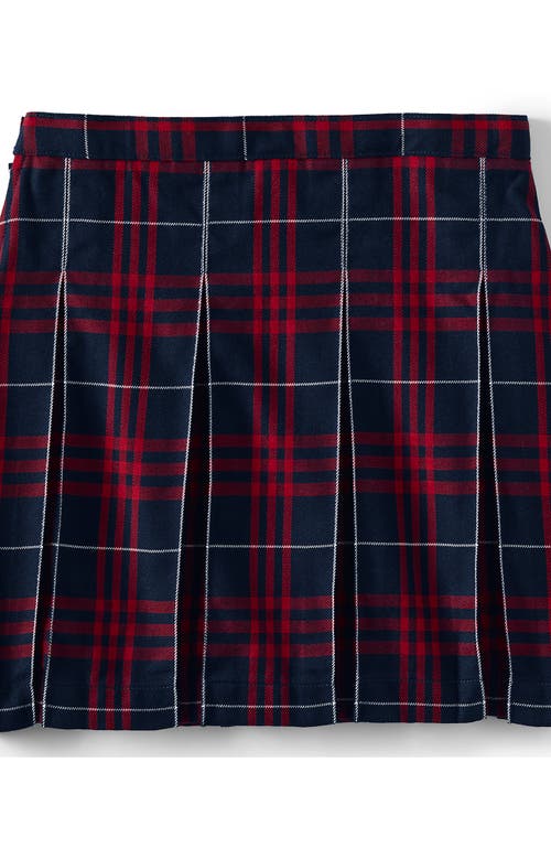 Shop Lands' End School Uniform Girls Plaid Box Pleat Skirt Top Of The Knee In Classic Navy Large Plaid