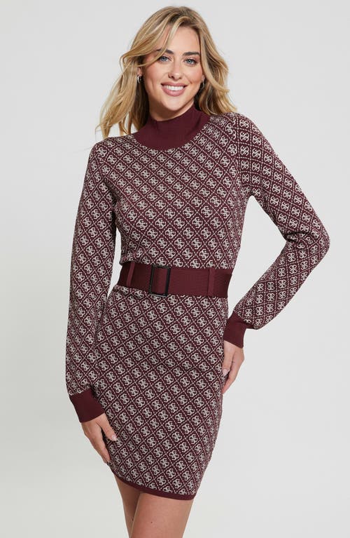 Shop Guess Lise Belted Sweater Dress In Red Noir Pearl Oyster Combo