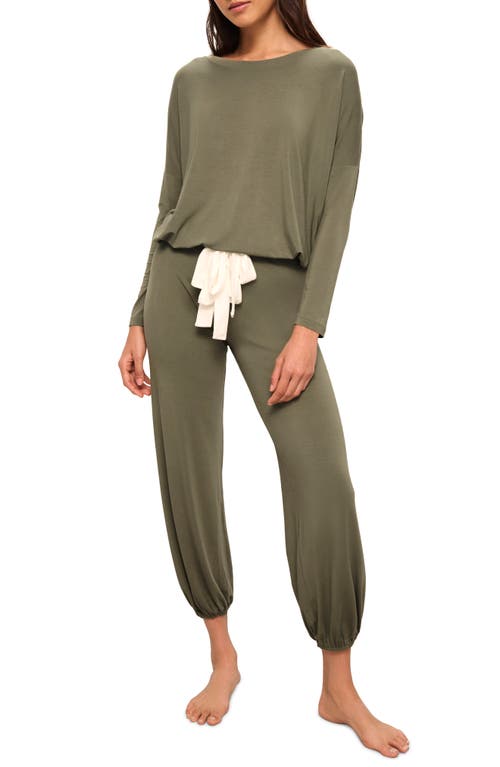 Shop Eberjey Gisele Jersey Knit Slouchy Pajamas In Moss/ivory