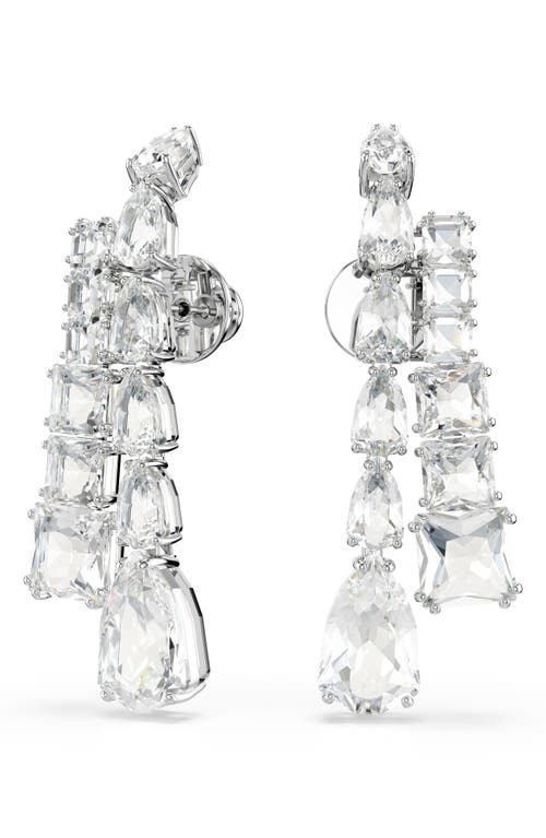Swarovski Matrix Crystal Drop Earrings In Rhodium Plated In White