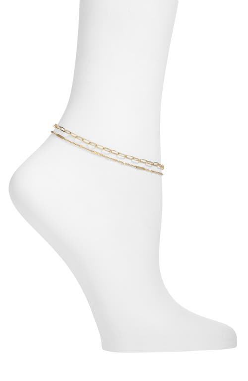 Set of 2 Paper Clip & Station Chain Anklets in Gold