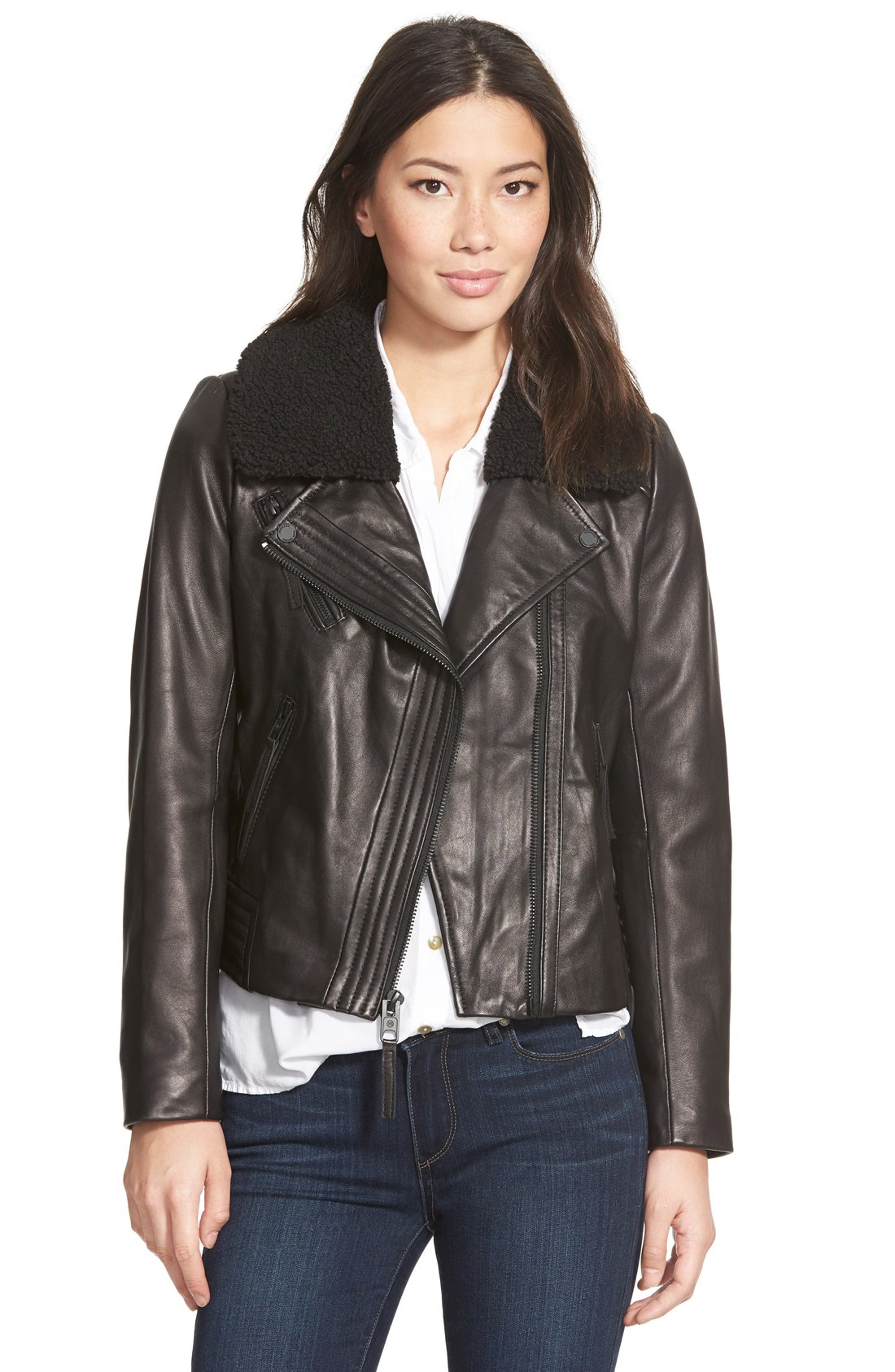MICHAEL Michael Kors Leather Moto Jacket with Faux Shearling Collar ...