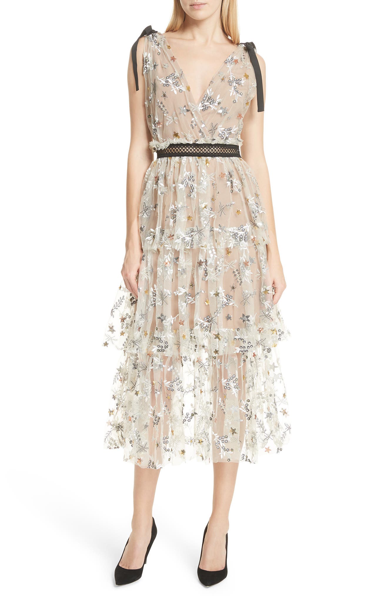 star mesh midi dress