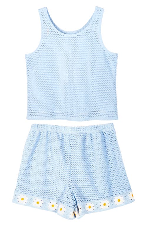Shop Zunie Kids' Daisy Crochet 2-piece Set In Blue/ivory