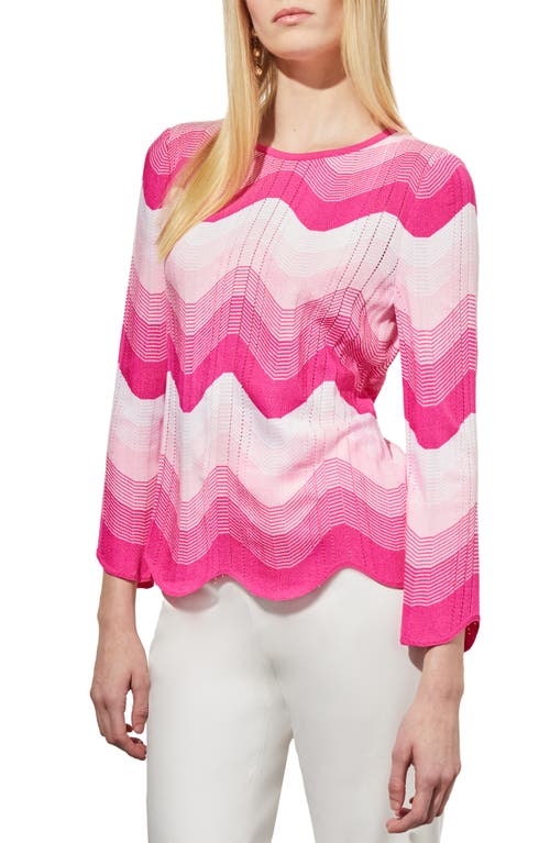 Ming Wang Scalloped Chevron Print Pointelle Knit Tunic Carmine Rose Multi at Nordstrom,