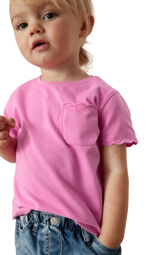 Shop Next Kids' Scallop Accent Cotton Pocket T-shirt In Bright Pink