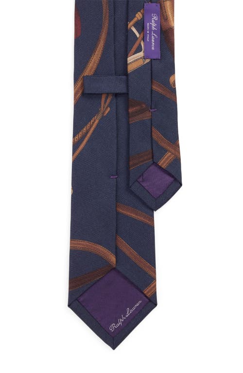 Shop Ralph Lauren Purple Label Equestrian Print Silk Twill Tie In Navy Multi