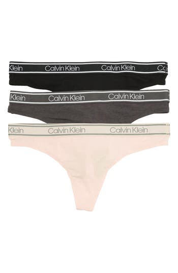 Shop Calvin Klein Comfort 3-pack Low Rise Thongs In Hy5 Black/nym