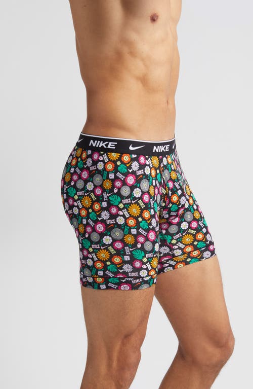 Shop Nike Dri-fit Essential Assorted 3-pack Stretch Cotton Boxer Briefs In Awe Floral/black/orange