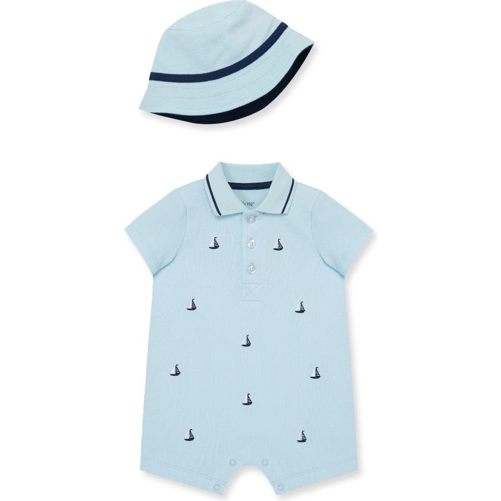 Little Me Sailboat Romper & Hat Set In Blue