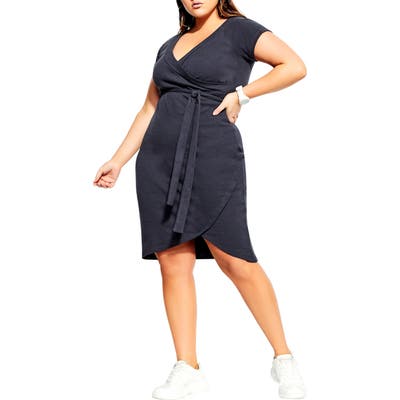 Plus Size City Chic Lounge Around Faux Wrap Dress, Blue