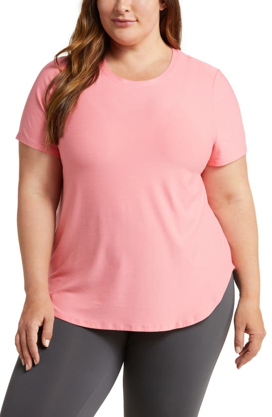 Beyond Yoga On The Down Low Jersey T-shirt In Sun Kissed Coral Heather
