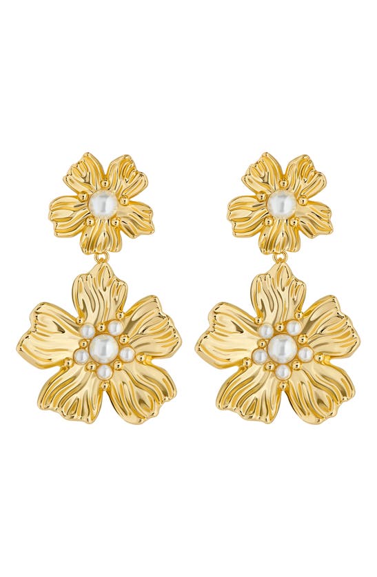 Shop Ted Baker Petaria Imitation Pearl Flower Statement Drop Earrings In Gold Tone Pearl