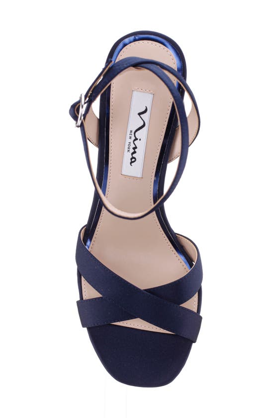 Shop Nina Shelia Ankle Strap Platform Sandal In New Navy Luster Satin