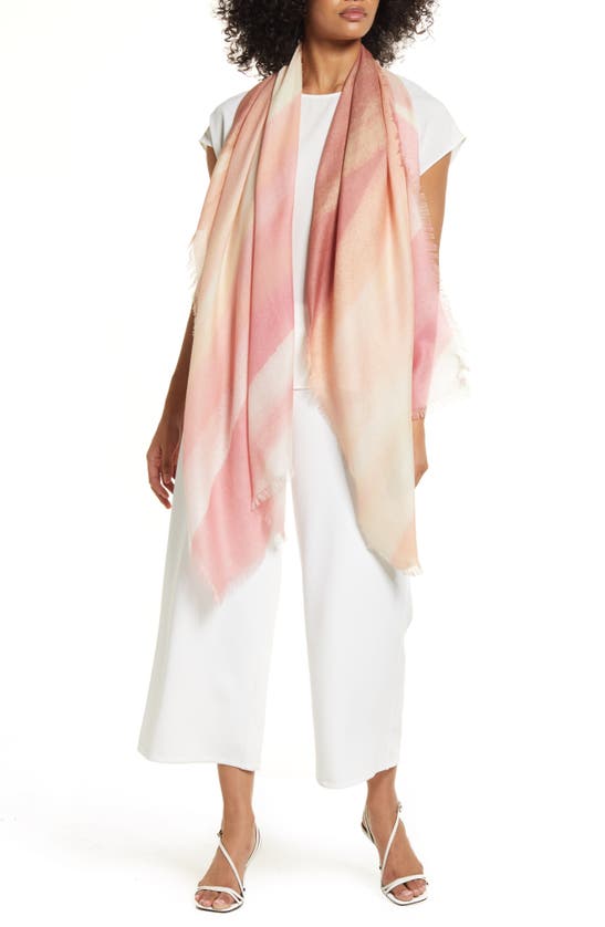 Nordstrom Eyelash Trim Print Cashmere & Silk Wrap In Pink Sublime Sunset