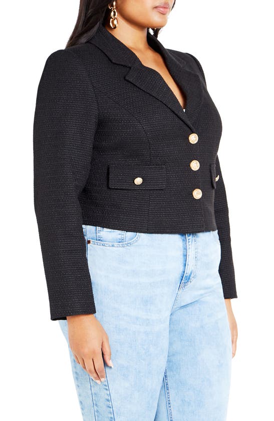 Shop City Chic Regina Bouclé Crop Jacket In Black