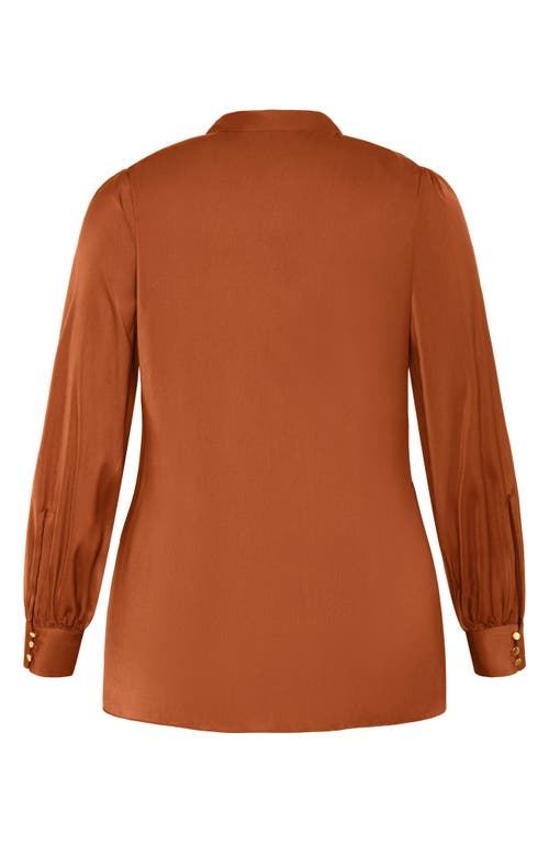 Shop City Chic In Awe Tie Neck Top In Toffee